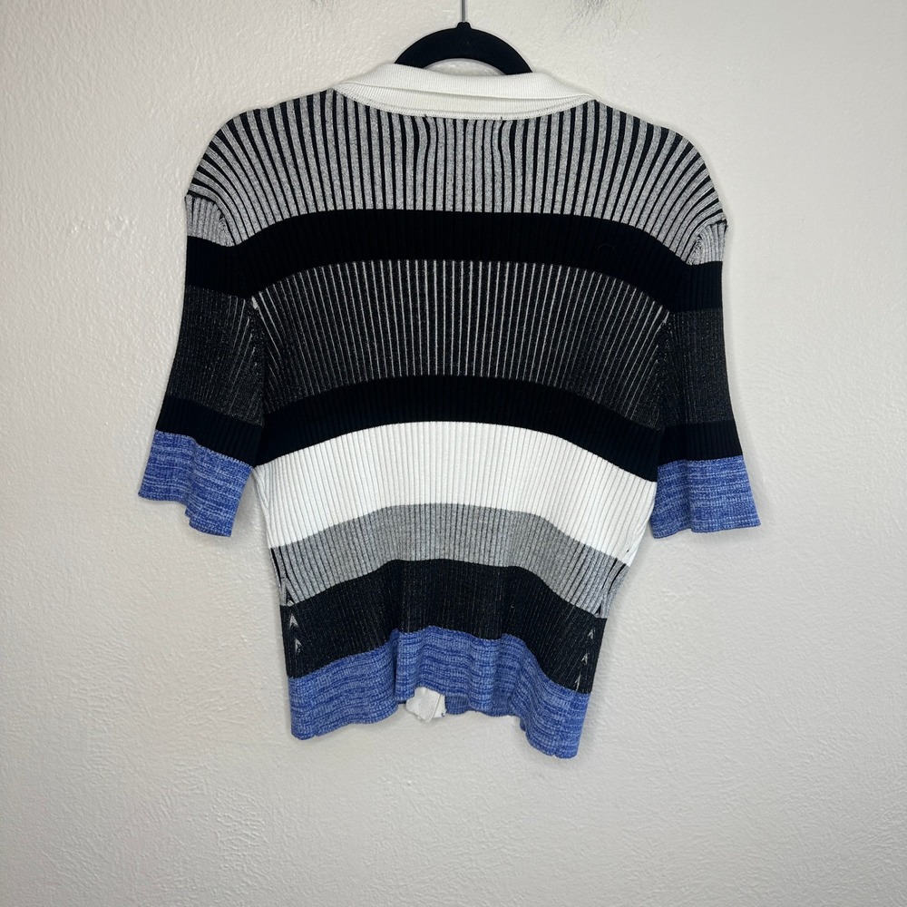 Anthropologie Short-Sleeve Collared Sweater Striped Ribbed Knit Cardigan Size L - Picture 5 of 10